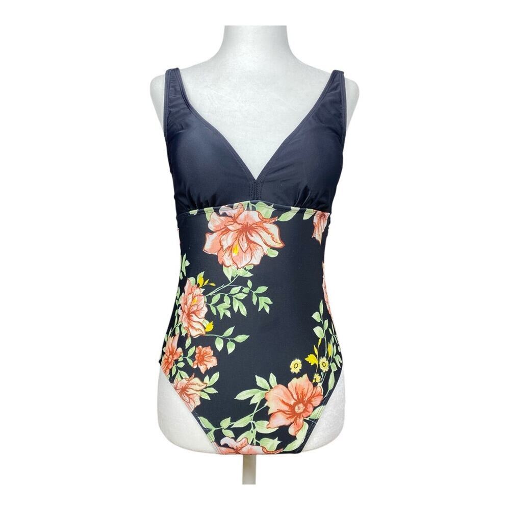 Floral One-Piece Swimsuit | Size Small | V-Neck Tummy Control